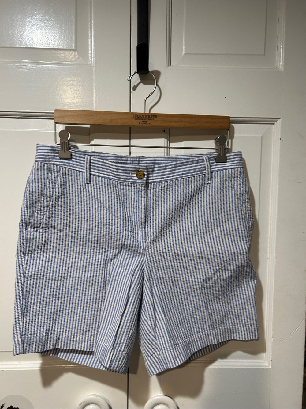 Talbots Blue and White Seersucker Chino Shorts